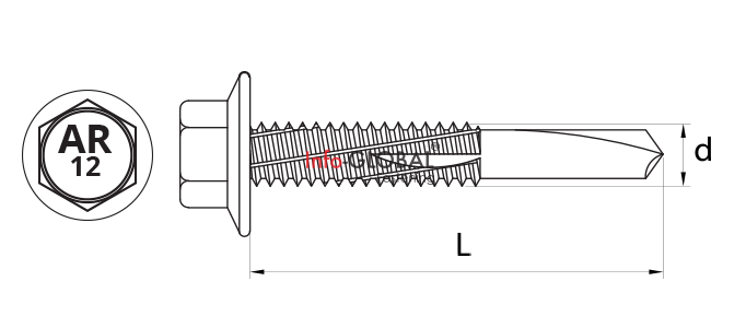 3.18. Selbstbohrende Schrauben mit integrierter Unterlegscheibe   zum Befestigen von Blechen an der Unterlage aus Stahl